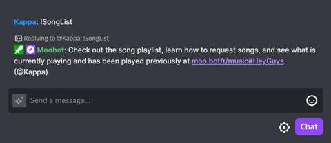 !SongList chat command in Twitch chat