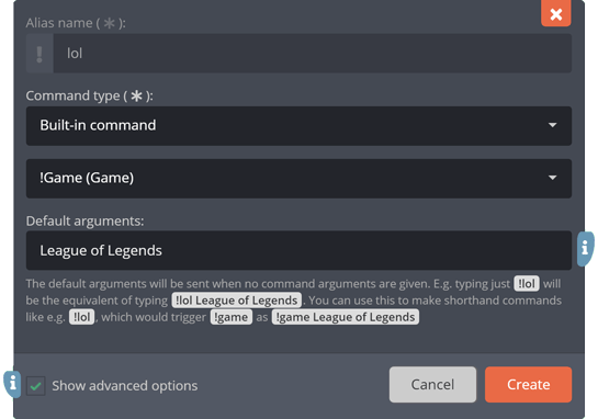 The alias edit-menu with default arguments set The alias edit-menu with default arguments set