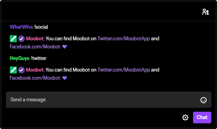 The !Twitter alias used for the !Social chat command in Twitch chat The !Twitter alias used for the !Social chat command in Twitch chat