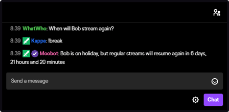 The countdown response tag in Twitch chat