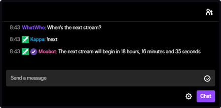 The countdown time response tag in Twitch chat