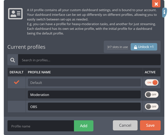 The UI profiles menu