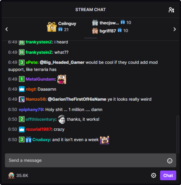 The Twitch chat log widget