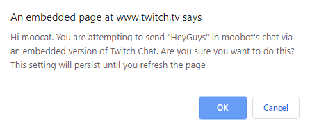The Twitch chat widget, confirmation dialog