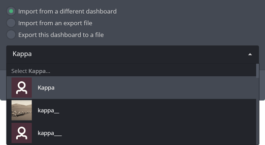 Import from a different dashboard