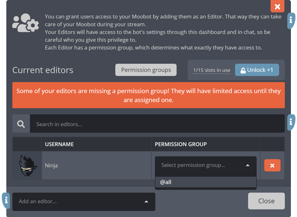 Assigning a permission group to an editor