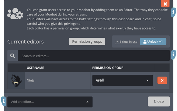 Editor with a permission group assigned