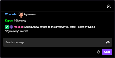 Entering the giveaway by typing the specified word in Twitch chat