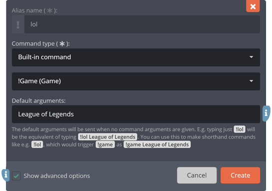 The alias edit-menu with default arguments set
