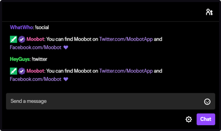 The !Twitter alias used for the !Social chat command in Twitch chat