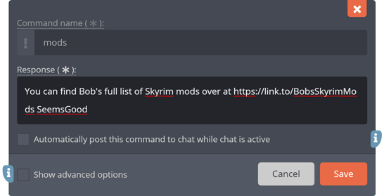 Example of a !Mods chat command
