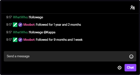 The time since followed response tag in Twitch chat