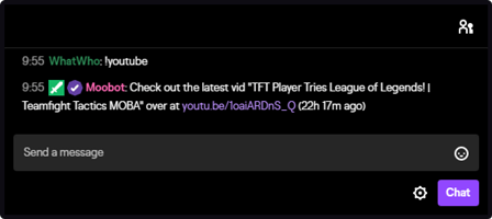 The YouTube latest video response tags in Twitch chat