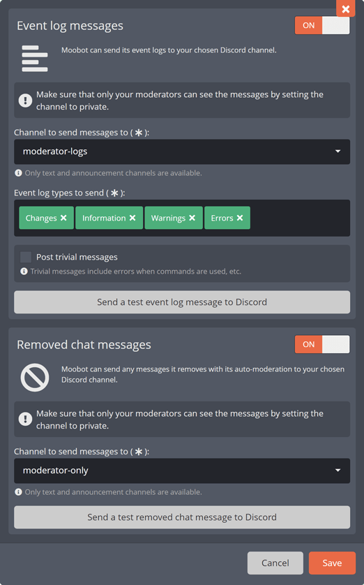 Posting your Moobot's activity to Discord