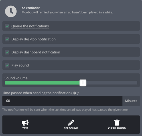 The Twitch ads widget, the ad-notifications menu The Twitch ads widget, the ad-notifications menu