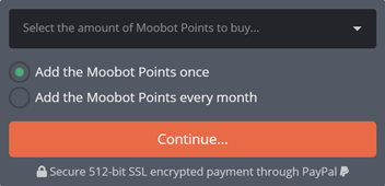 Selecting the amount of Moobot Points to buy