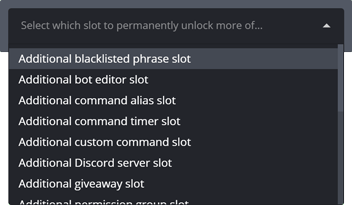 Selecting the slot to permanently unlock more of, with drop-down options