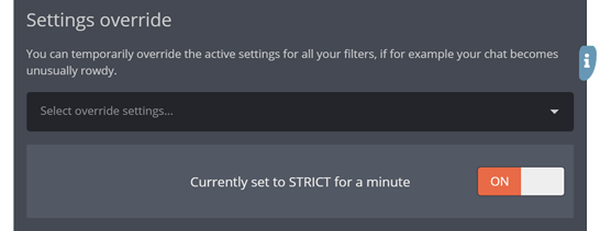 The settings override section of the message filters menu, with an override set