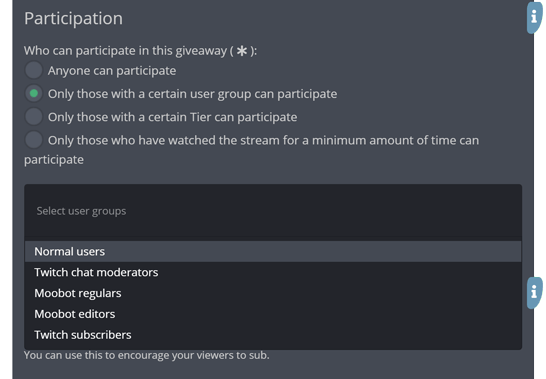 Restricting giveaways to selected user groups
