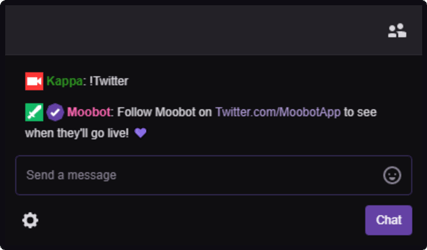 Testing the command in Twitch chat, the response Testing the command in Twitch chat, the response