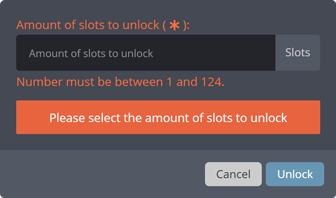 Selecting the amount of slots to unlock
