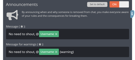 The announcements section of the settings menu