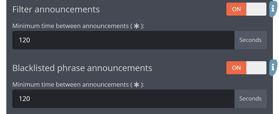 The announcements section of the general settings menu