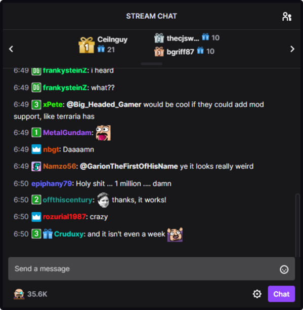 The Twitch chat log widget The Twitch chat log widget