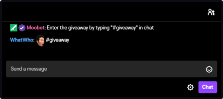 The automatic giveaway announcement in Twitch chat