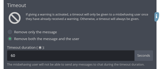 The timeout section of the settings menu