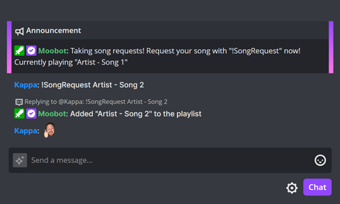 Automatic Song Requests announcement in Twitch chat