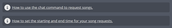 Help guides for Song Requests displayed on your public music page