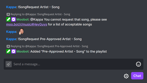 Pre-approved Song Request requested in chat