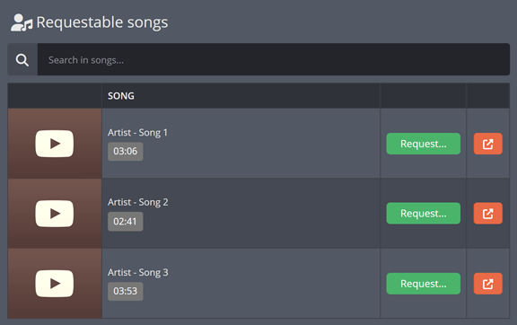 List of requestable songs on your public music page