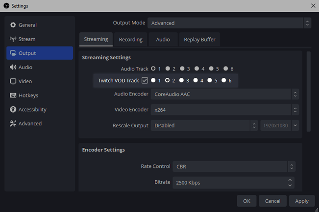 Setting which OBS audio track to use for Twitch VODs