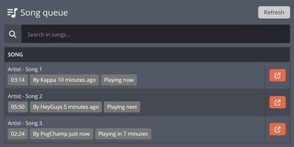The Song Request queue on your public music page