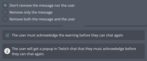 Activating the Twitch acknowledgement popups for your chat message filters