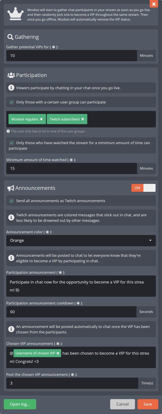 Adjusting the settings of the First Wave VIP feature