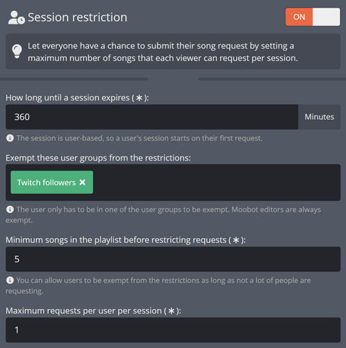 Limiting the amount of Song Requests for a viewer per session