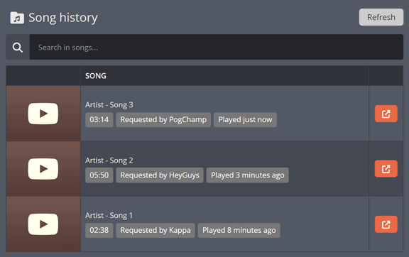 The song history on your public music page