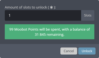 Selecting the amount of slots to unlock, with amount selected