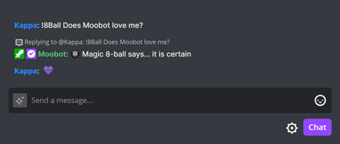 The !8ball chat command in Twitch chat