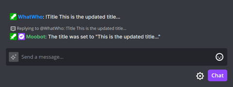 The !Title chat command in Twitch chat
