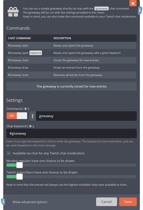The !Giveaway chat command