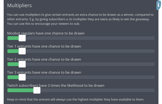 Using win chance multipliers for giveaways