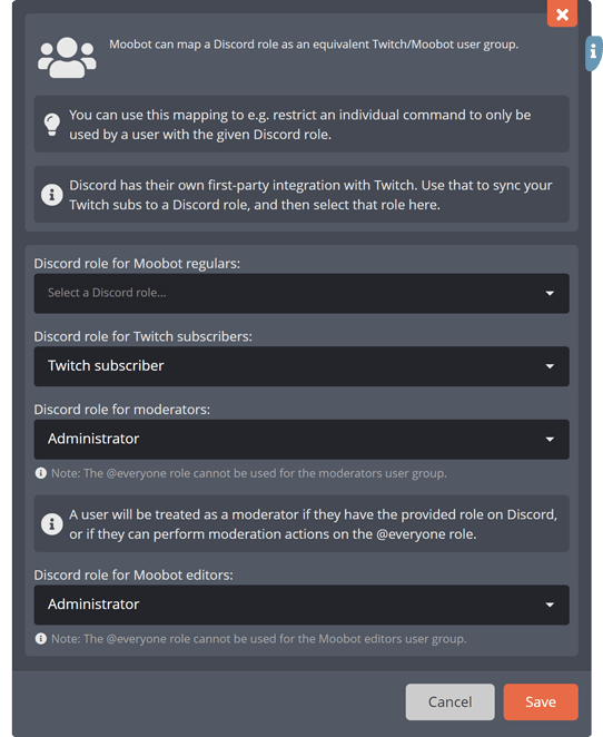 The Discord roles menu