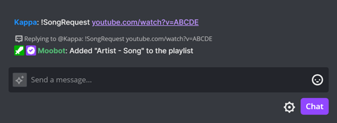 !SongRequest chat command with link in Twitch chat