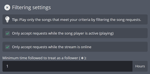 Setting when Song Requests are open