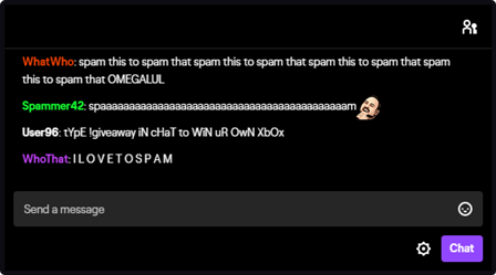 Repeated letters, phrases or words, or other disruptive behavior in Twitch chat
