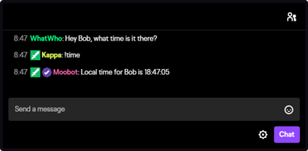 The current time response tag in Twitch chat